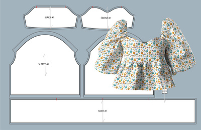 Pattern to Peplum: Whimsical Puff Sleeve Top Design 3d 3dmockup branding design fashion illustration fashiondesign fashionillustration illustration tech pack ui