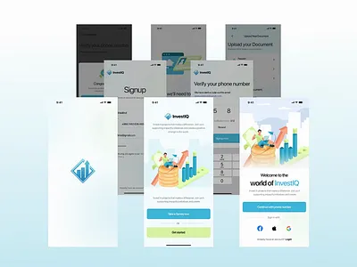 Finance Mobile App Design | InvestIQ Sign Up Flow app app design app interface design finance app fintech fintech design investment app design investment app ui investor ios app mobile app design mobile app ui mobile design onboarding screen orbix studio product design sign in signup form signup page ui design