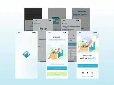 Finance Mobile App Design | InvestIQ Sign Up Flow app app design app interface design finance app fintech fintech design investment app design investment app ui investor ios app mobile app design mobile app ui mobile design onboarding screen orbix studio product design sign in signup form signup page ui design