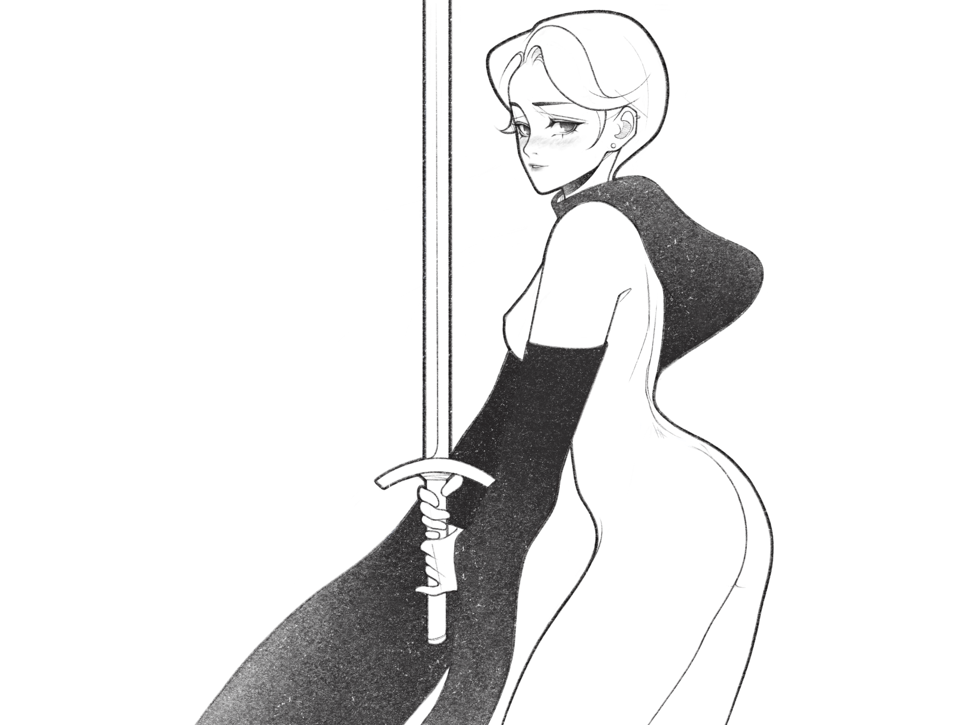 warrior black and white body character character design comic details drawing fantasy illustration line minimal monochrome pencil procreate simple sword warrior