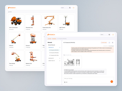 Manual Hub for Industrial Equipment ai chat equipment industrial interface manuals platform product design technical ui ux