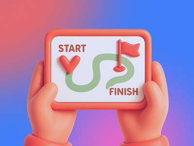 Start to Finish – 3D Illustration, Gamification, UI Concept 3d 3d art 3d design 3d design concept 3d graphic 3d illustration 3d modeling 3d ui cute digital illustration gamification graphic design illustration minimal simple soft colors ui ui illustration ux web design