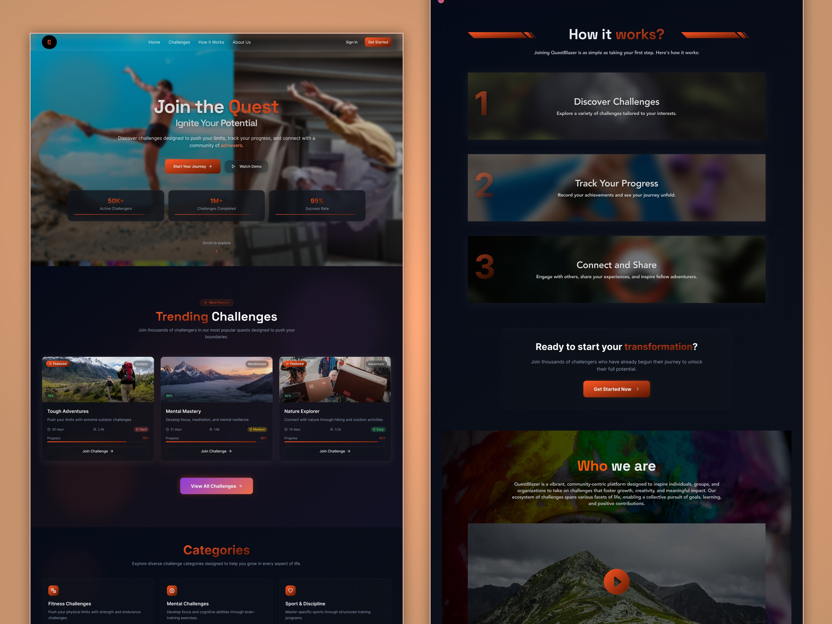 Fitness Challenge Gamified Landing Page branding challengeapp designsystem figma fitnessapp fittech gamification healthtech interactiondesign leaderboards productdesign ui uxcasestudy uxui webui