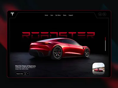 Tesla Roadster Landing Page – Power Meets Precision 3d animation figma graphic design tesla ui uiux web design web designer