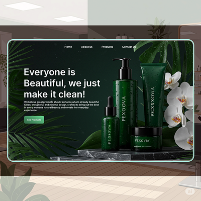 Clean Beauty Product Landing Page UI Design branding cleanui design figma figmadesign illustration minimaldesign pexovia salon ui ui ui app design ui salon web ui website uidesign uiux uxdesign web ui