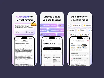 AI Writing Assistant App Screenshots ai app app store aso design figma graphic design illustration ios iphone mobile mockup modern play market screenshots typography ui ux