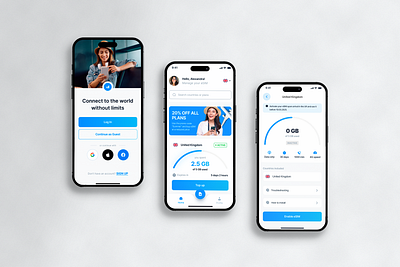 USIM – eSIM Purchase & Management App app design blue esim esim app esim cart graphic design login product design travel traveling ui design ux design