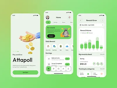 Paid Survey Based App UI/UX Design attapoll mobile mobile app design paid surveys app paidsurvey reward grow rewardpoints rewards collect surveyapp uidesign uxdesign