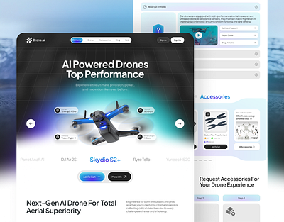 Futuristic Drone & Accessories Website accessories ai ai drones blog design inspiration drone ecommerce figma futuristic landing page modern ui shop tech ui uiux visual design web design website