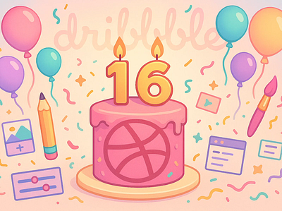 Happy 16 Years, Dribbble (Weekly warm-up) 🎂🎉 3d animation app concept app design app development branding design graphic design illustration logo motion graphics ui ux