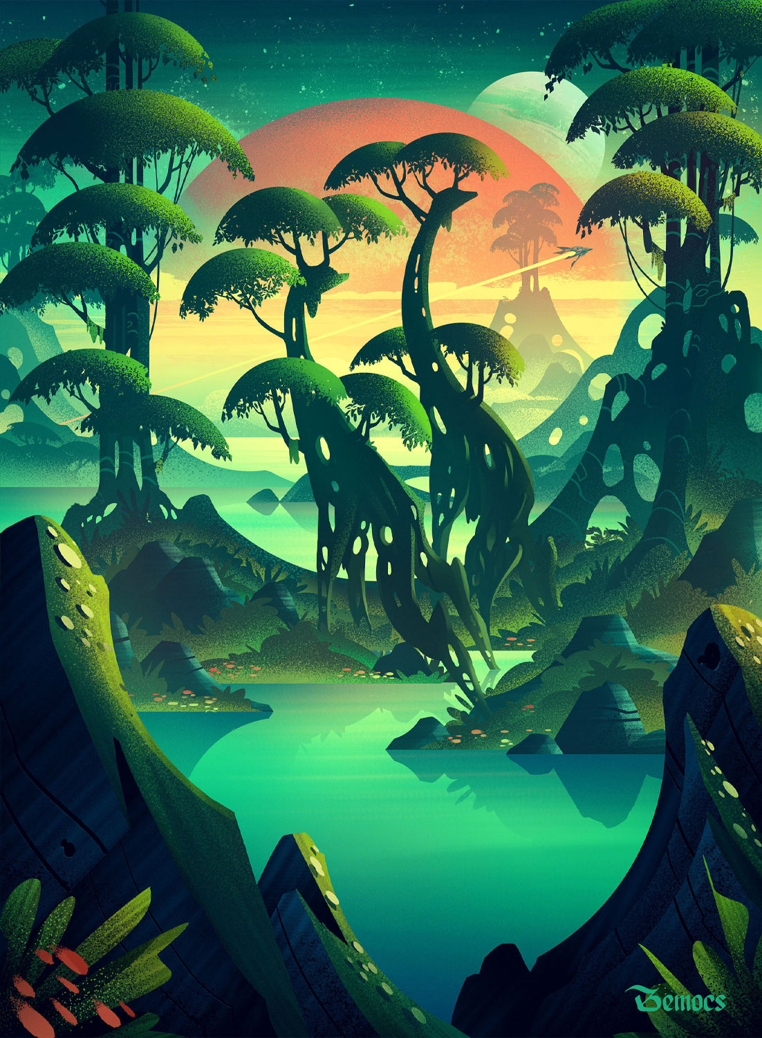 Raging Ravine board game fantasy game art illustration outdoors retro sci fi space vintage