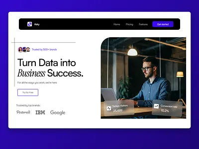 Data labelling startup (Asky) - Hero design ai startup website data labelling website design framer developer freelance webdesigner web design agency