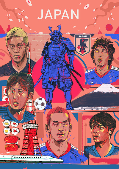 Japan - Football Poster illustration character football football illustrations illustrated football illustration illustrator japan japan football people portrait portrait illustration poster procreate soccer