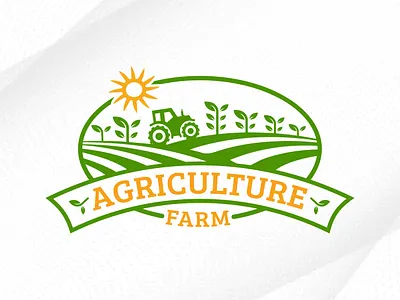 Agriculture Farm Land With Tractor And Plant Logo Design village