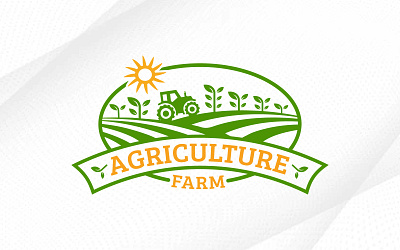 Agriculture Farm Land With Tractor And Plant Logo Design village