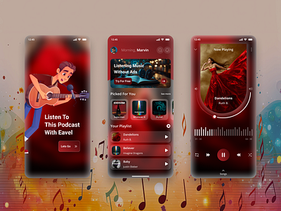 Feel the Rhythm – Music App UI Design appui dailyui darkmode minimaldesign mobileapp mobiledesign musicapp musicplayer soundstreaming uiux userexperience
