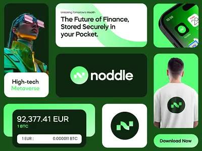 Noddle – Branding for a Next-Gen Crypto Wallet black branding crypto designs finance graphic design green icon logo logotype mockups security tech typography visuals wordmark