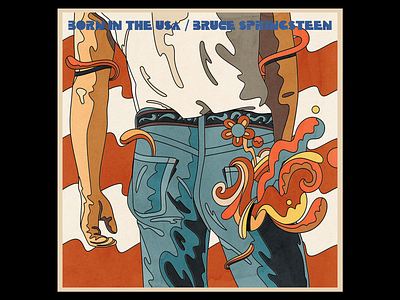 Born in the USA cover pastiche album art album cover america design fan art illustration music music art pastiche pop art psychedelic retro surrealism trippy typography vector vintage