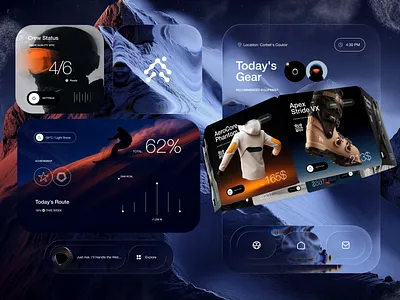 FrostMotion UI – Gear Up for the Next Descent animation app apple branding ecommerce glass ios logo mobile motion motion graphics oproduct page product card snowboard sports style ui user interface ux widgets