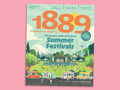 1889 Magazine Cover Illustration cover dancing editorial food carts graphic design illustration landscape magazine music pacific northwest people seattle summer