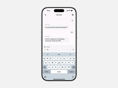AI Assistant Restaurant Booking Chat UI app app design application application design chat chat display chatting graphic design intuitive design mobile app mobile screen mobile ui typface typing typo ui user interface ux ui