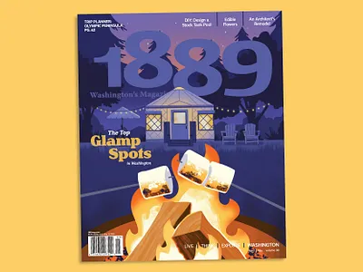 1889 Magazine Cover Illustration campfire camping cover food graphic design illustration lifestyle magazine night pacific northwest smores summer