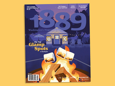 1889 Magazine Cover Illustration campfire camping cover food graphic design illustration lifestyle magazine night pacific northwest smores summer