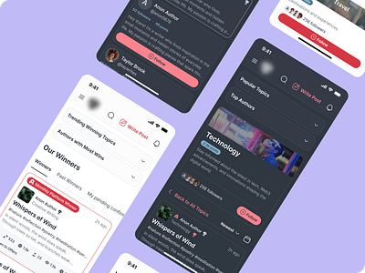 Decentralized Creator Hub ai compactpostpreview design dribbbledarkmode floatingcta mobileexploreux mobileweb3ux responsivecreatorapp smartnftpost swipeablecardsui ui user experience userfollowingflow ux uxui web3mobilewallet