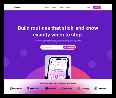 SaaS Hero Design for Daily Habit Tracking landing page saas ui