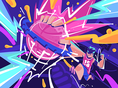 16th Year's DUNK! 🏀 16 16 year dribbble 16 years 2 point ball basketball birthday dribbble dunk dynamic dynamic pose extreme sport illustration player portfolio rebound slam dunk sport sport illustration thunder