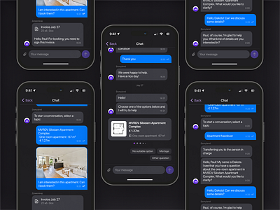 Real Estate Chat ✦ iOS Mobile App app design chat dark mode ios minimal design property real estate real estate chat