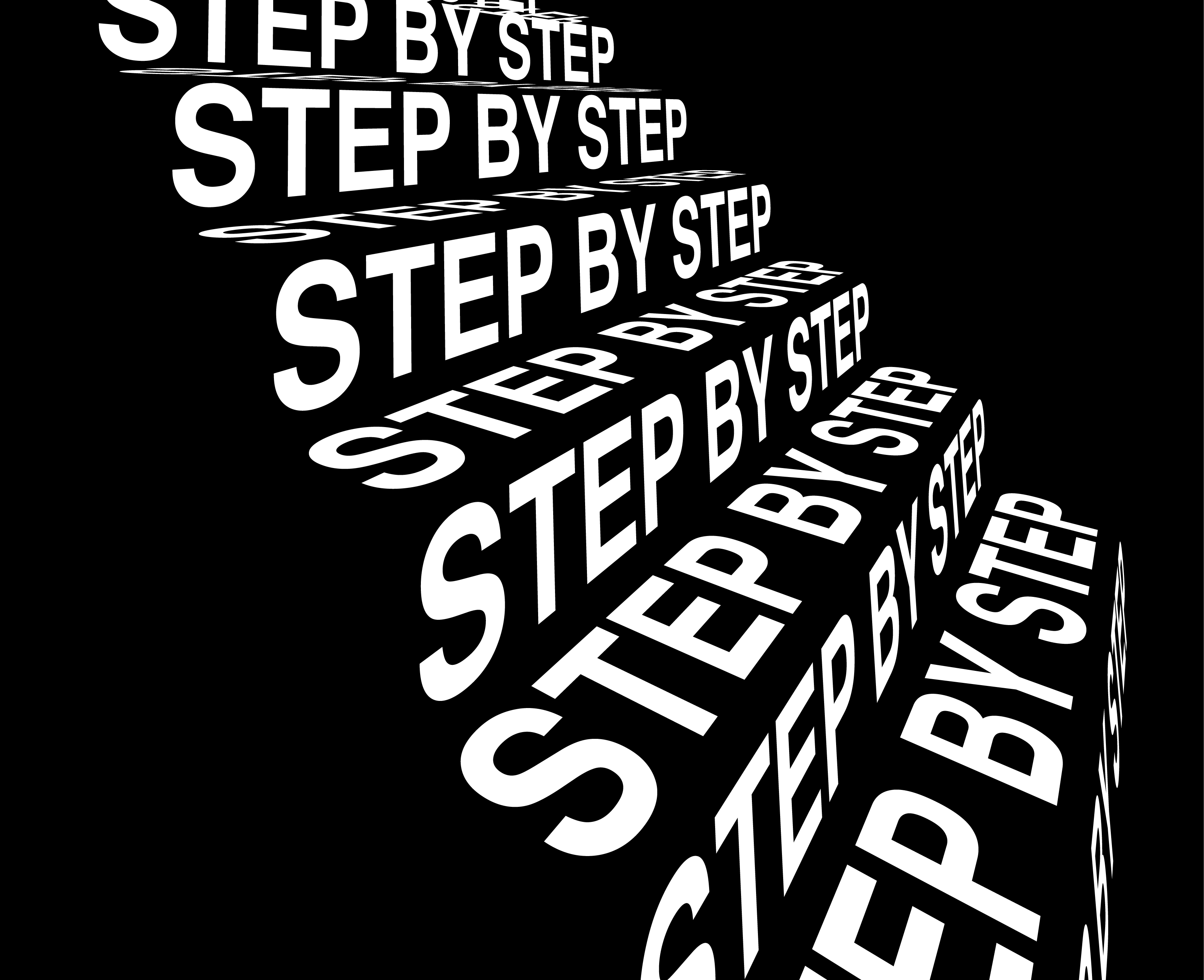 Example of 3D Typography Stairs Effect. Isometric Type. Step by Step Design