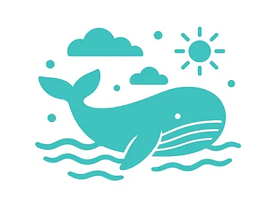 Playful Whale in the Ocean – Minimalist Marine Illustration 3d animal animation aquatic brand branding cardboard design direction graphic design illustration logo motion graphics ocean turquoise ui vibes whale