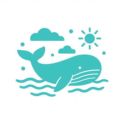 Playful Whale in the Ocean – Minimalist Marine Illustration 3d animal animation aquatic brand branding cardboard design direction graphic design illustration logo motion graphics ocean turquoise ui vibes whale