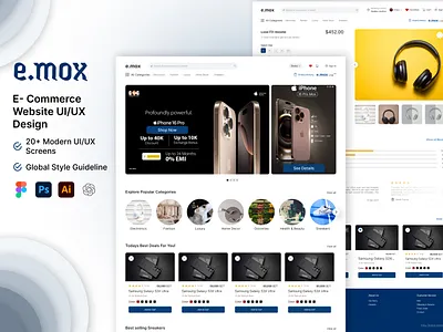 E.mox E-Commerce Website UI/UX app app design app redesign best website design branding design e commerce website graphic design illustration popular website typography ui ui ux uiux ux website website design