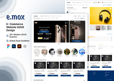 E.mox E-Commerce Website UI/UX app app design app redesign best website design branding design e commerce website graphic design illustration popular website typography ui ui ux uiux ux website website design