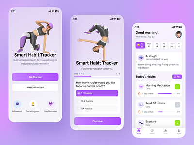 Habits Tracker App analythics app chart clean flutter goal habit management mobile mobile app orange pomodoro productivity progress routine task task management todo todolist tracker