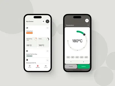 Smart Kitchen Control Interface appliance control control interface cooking app device control digital interface home automation interactive controls intuitive layout kitchen kitchen app mobile utility modern interface real time data responsive ux smart cooking smart kitchen temperature setting ui design ux concept