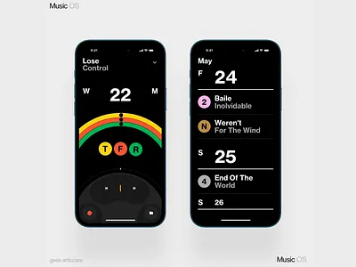 Minimal Music Player OS Concept app mockup audio schedule calendar ui color coding daily tracks mobile interaction mobile os music interface music player music timeline os concept player concept playlist view smart music typography ui innovation ui rhythm ux calendar weekly planner