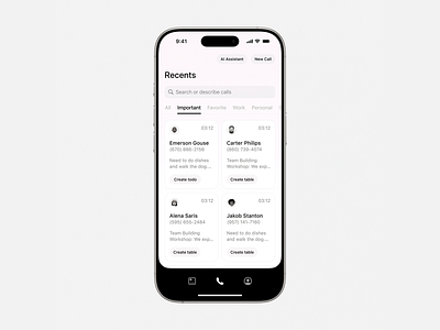 Smart Call Management Interface app interface app usability call management clean layout digital design interaction design minimal interface mobile app mobile ux modern ui modern ux product design smart assistant smart features task integration ui concept ui design ux design
