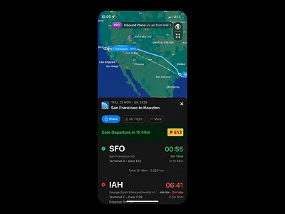 Flight Tracker Mobile Interface airline interface airport navigation clean layout departure screen flight schedule flight tracker gate info intuitive ux itinerary tracker map integration mobile ui modern ux real time time indicator travel travel app travel design ui clarity user journey
