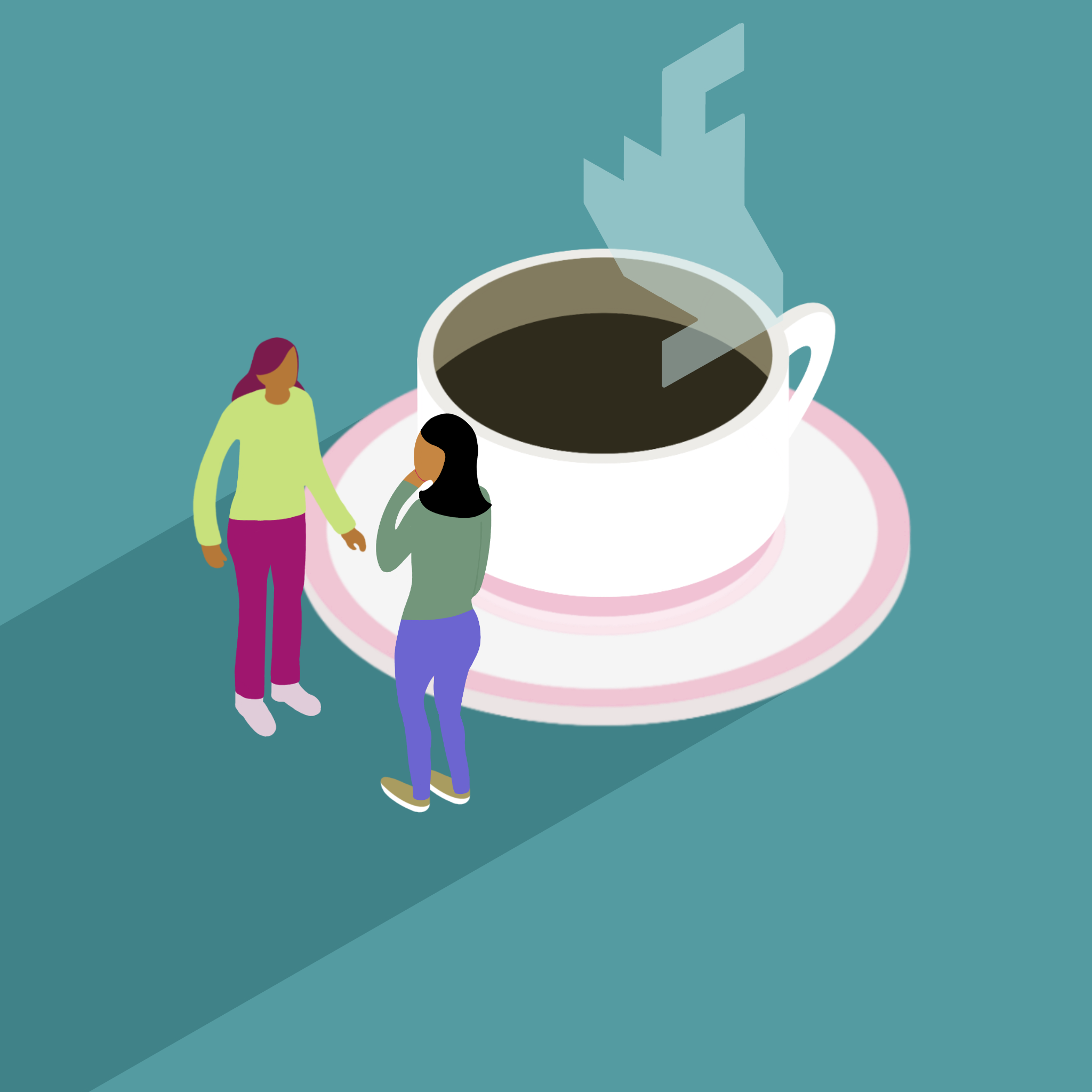 Coffee Date 3d 3d illustration art besties coffee coffee date design design concept graphic design illustration isometric isometric art isometric illustration procreate quality time talking