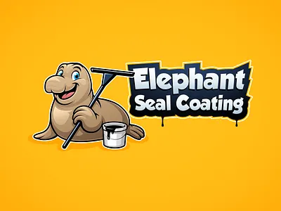 Elephant Seal Coating brand character coating elephant seal home service illustration logo mascot seal seal coating squeegee