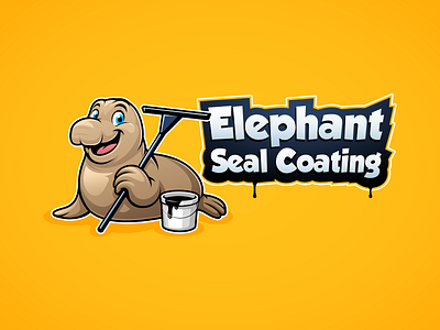 Elephant Seal Coating brand character coating elephant seal home service illustration logo mascot seal seal coating squeegee