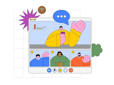 Daily Standup (Virtual) art daily standup (virtual) design illustration man meetings plants vector