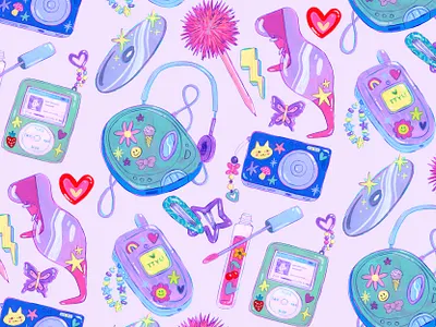 Y2K Girly Vibes art artwork clipart drawing hand drawn illustration millennial pattern repeat pattern surface design y2k
