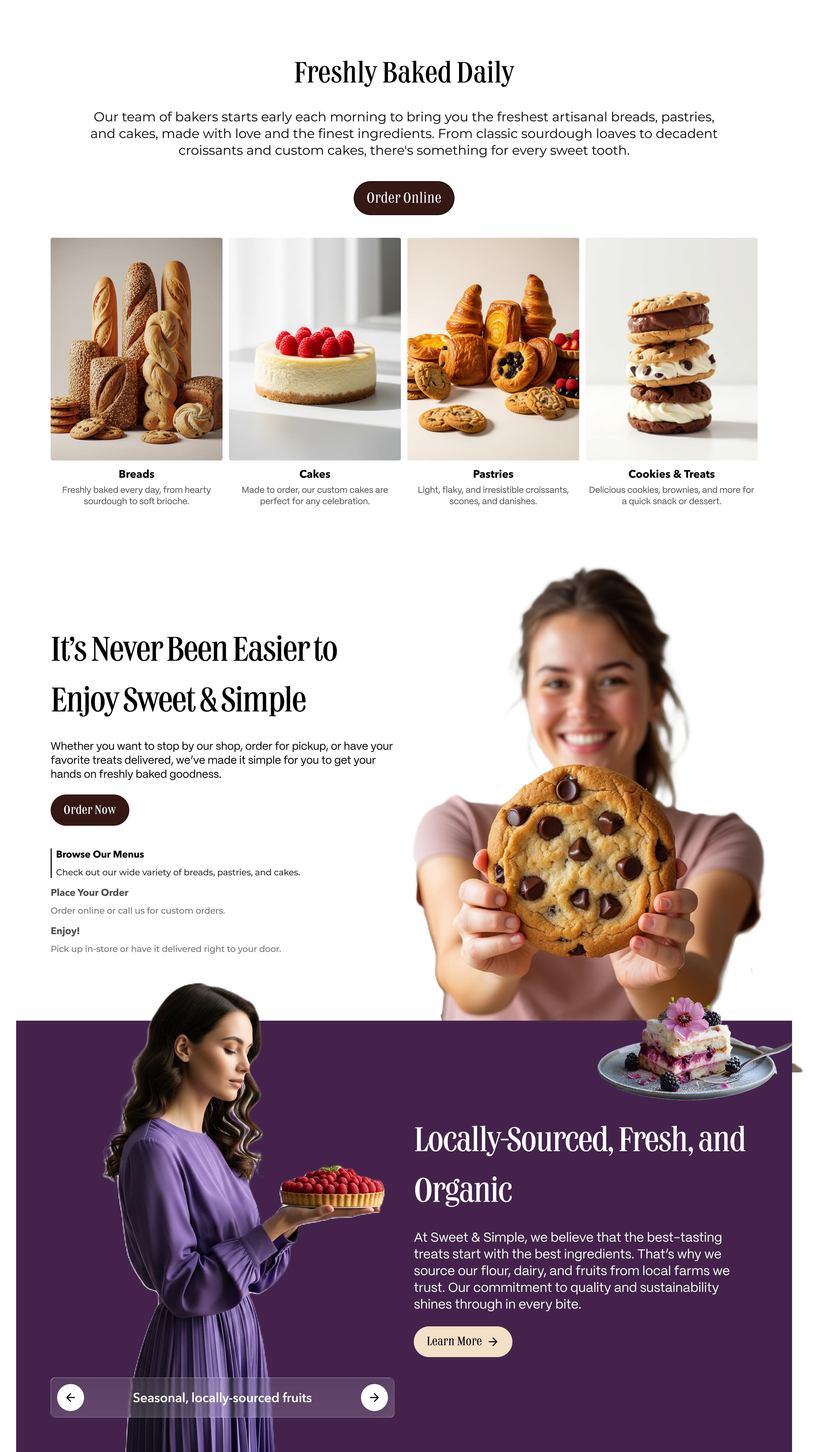 Custom Cake Website — Sweet & Simple Bakery brand design branding figma freelance graphic design landing page product design ui user experience user interface ux web design webdesign website