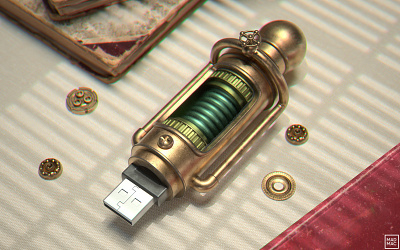 Steampunk Usb - Prop design 3d 3dmodelling cog cogwheel design digital art gears handmade machine mechanical prop render rendershift retro steam steampunk steampunkdesign steampunkinspired steampunktendencies texture