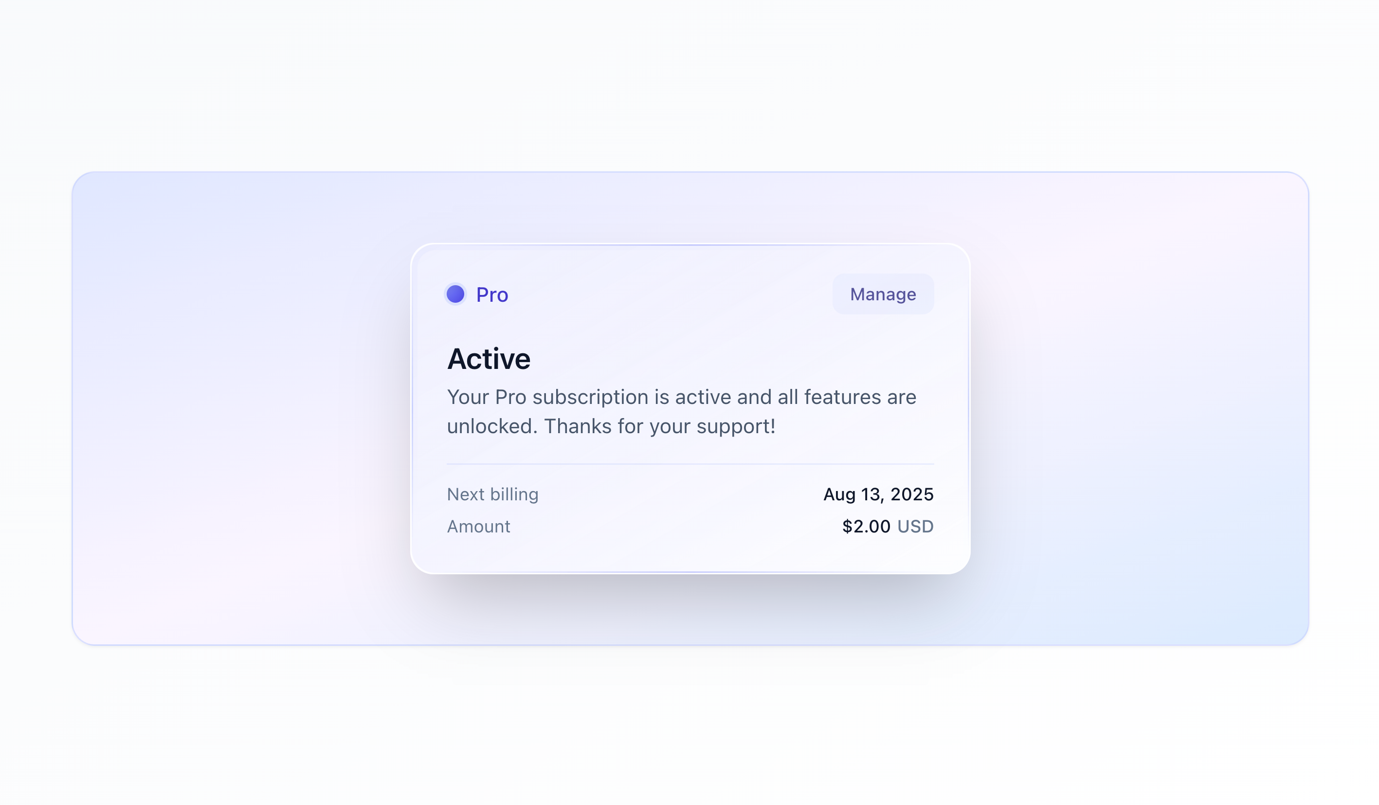 BoardTab - Subscription Status Card card component design finance gradient graphic design indigo interface payment pro purple shadow subscription ui ui design ux