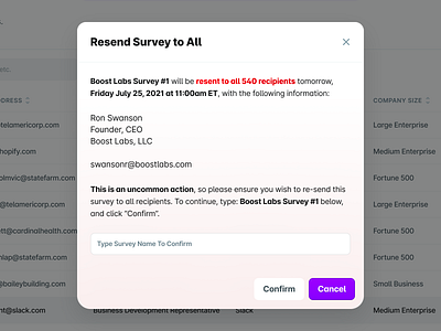 UserEvidence Resend Survey Modal app b2b confirm design email flat gradient modal resend saas survey ui ux warn web